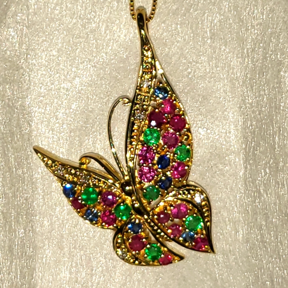 Multi-gemstone Butterfly Necklace in K18 Solid Gold
